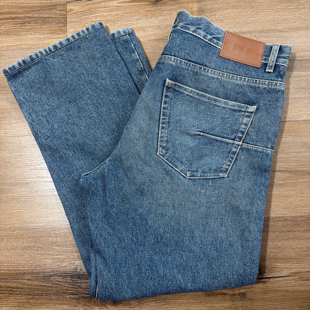 Dior Homme‎ Jeans Men's Size 36 x 28 Regular Fit Medium Wash Leather Patch Italy